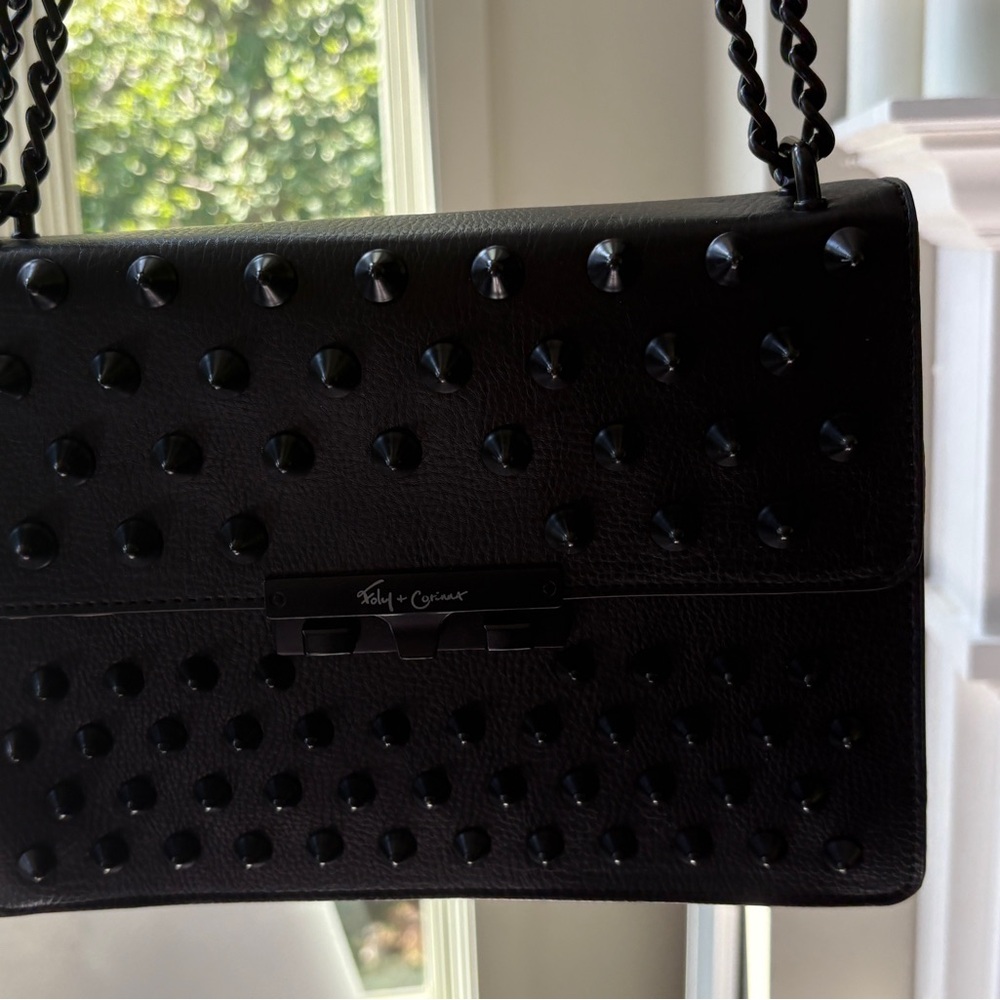 Foley + Corinna Black Spiked Studded Shoulder Bag Spikes Punk Goth - Picture 16 of 17
